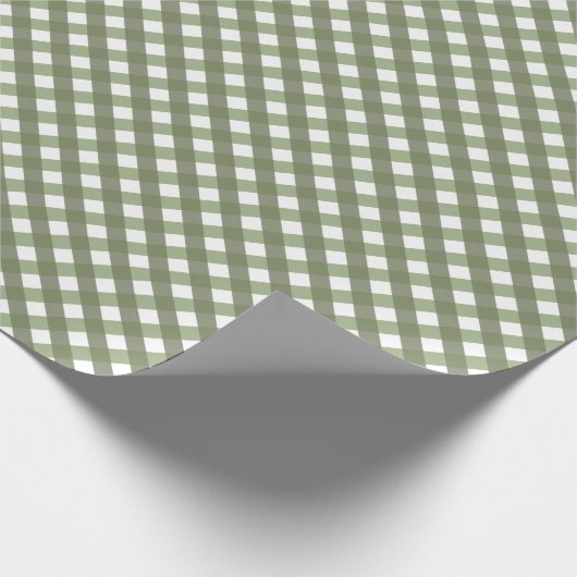 Sage Green Gingham Gemustert Geschenkpapier (Ecke)