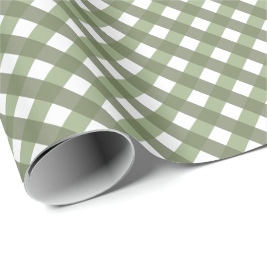 Sage Green Gingham Gemustert Geschenkpapier (Rolleneckpunkt)