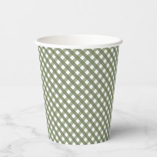 Sage Green Gingham Gemustert Pappbecher (Rückseite)