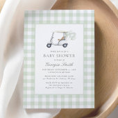 Sage Green Gingham Gender Neutral Golf Baby Dusche Einladung