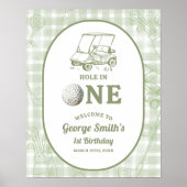 Sage Green Gingham Golf 1st Birthday Welcome Sign Poster (Vorne)