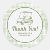 Sage Green Gingham Golf Birthday Thank You Sticker (Vorderseite)