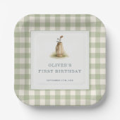 Sage Green Gingham Golf First Birthday Party Pappteller (Vorderseite)
