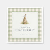 Sage Green Gingham Golf First Birthday Party Serviette (Vorderseite)