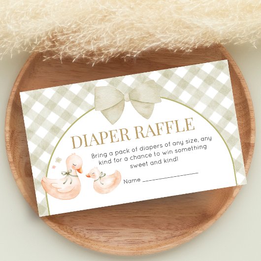 Sage Green Gingham Goose Shower Diaper Raffle Begleitkarte
