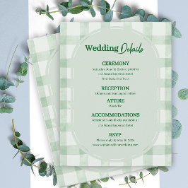 Sage Green Gingham Hochzeitsdetails Informationen Begleitkarte