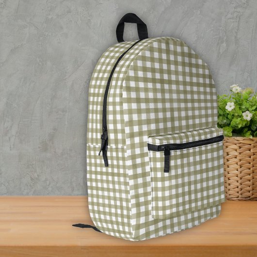 Sage Green Gingham Kariert Gemustert Bedruckter Rucksack