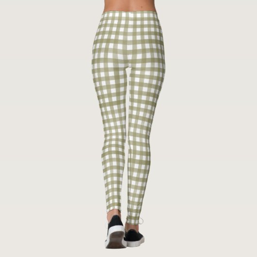 Sage Green Gingham Kariert Gemustert Leggings (Rückseite)