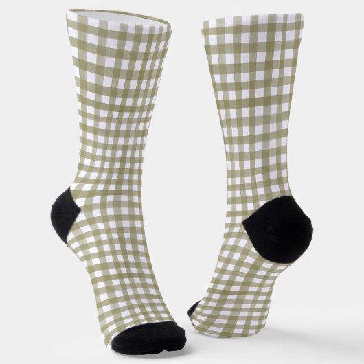 Sage Green Gingham Kariert Gemustert Socken (Gewinkelt)