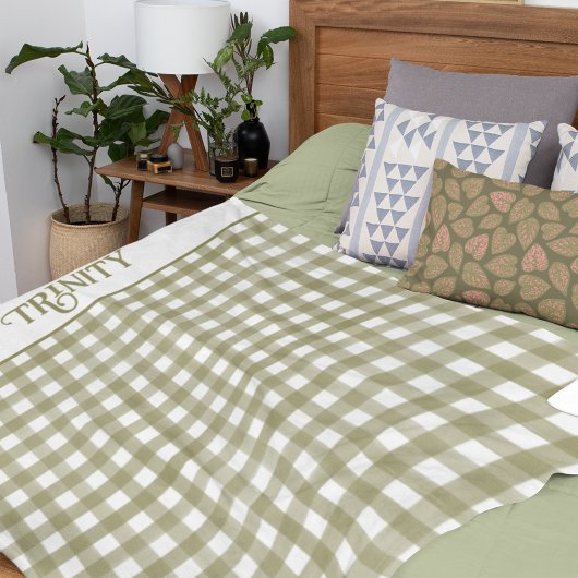 Sage Green Gingham Kariert Personalisiert Fleecedecke