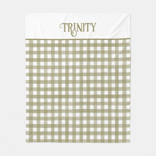 Sage Green Gingham Kariert Personalisiert Fleecedecke (Vorderseite)