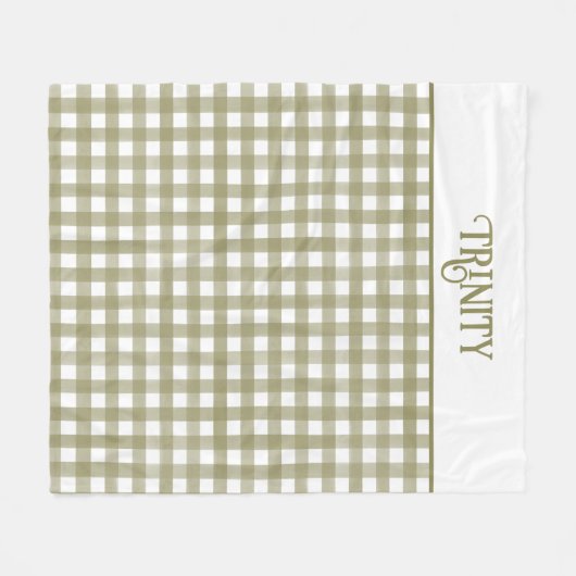 Sage Green Gingham Kariert Personalisiert Fleecedecke (Vorderseite (Horizontal))
