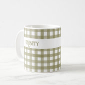 Sage Green Gingham Kariert Personalisiert Kaffeetasse (Vorderseite Links)
