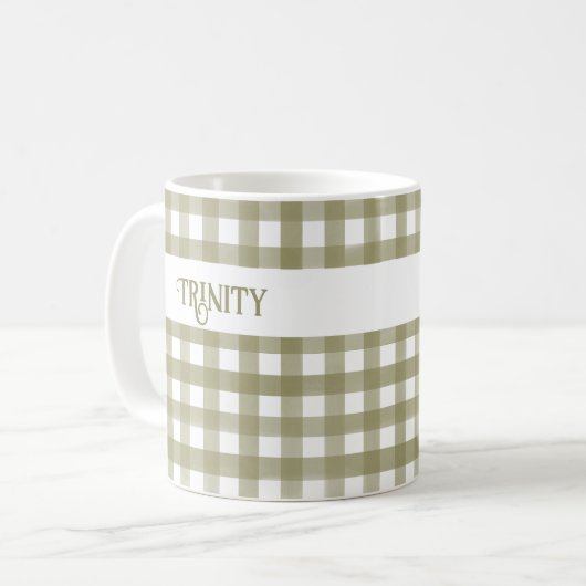 Sage Green Gingham Kariert Personalisiert Kaffeetasse (Vorderseite Links)