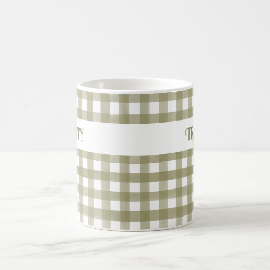 Sage Green Gingham Kariert Personalisiert Kaffeetasse (Mittel)