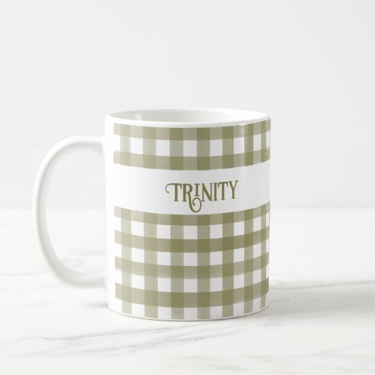 Sage Green Gingham Kariert Personalisiert Kaffeetasse (Links)