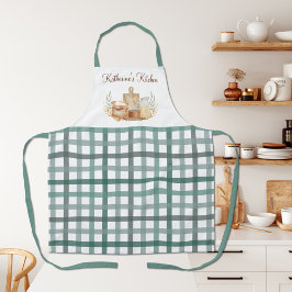 Sage Green Gingham Kariertes Muster Backzubehör Schürze