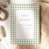Sage Green Gingham Karo Babydusche Einladung