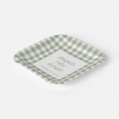 Sage Green Gingham Karo Rustic Baby Dusche Pappteller (Gewinkelt)