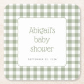 Sage Green Gingham Karo Rustic Baby Dusche Rechteckiger Pappuntersetzer (Vorderseite)