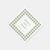 Sage Green Gingham Karo Rustic Baby Dusche Serviette (Ecke)