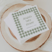 Sage Green Gingham Karo Rustic Baby Dusche Serviette