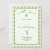Sage Green Gingham Little Sprout Baby Shower Einladung (Vorderseite)