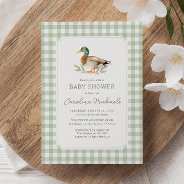 Sage Green Gingham Mallard Duck Baby Duck Einladung