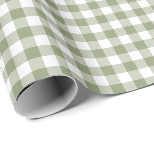 Sage Green Gingham Neutral Elegante Karos Muster Geschenkpapier (Rolleneckpunkt)