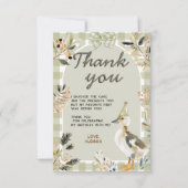 Sage Green Gingham Niedlich Duckling Watercolor Pa Dankeskarte (Vorderseite)