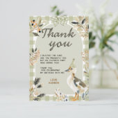 Sage Green Gingham Niedlich Duckling Watercolor Pa Dankeskarte (Stehend Vorderseite)