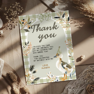 Sage Green Gingham Niedlich Duckling Watercolor Pa Dankeskarte