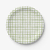 Sage Green Gingham Pappteller (Vorderseite)