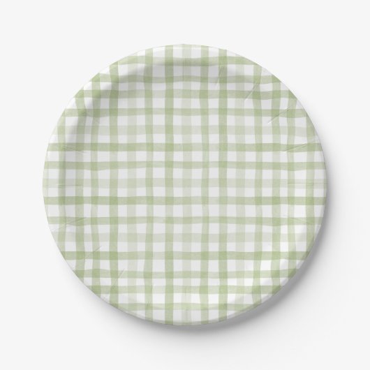 Sage Green Gingham Pappteller (Vorderseite)