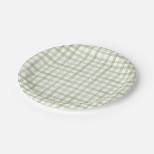 Sage Green Gingham Pappteller (Schrägansicht)