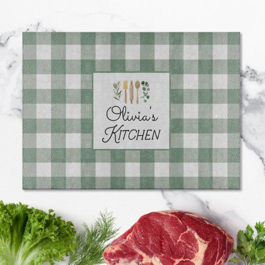 Sage Green Gingham Pattern Bauernhof Kernstück Schneidebrett