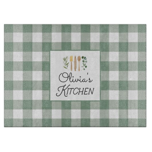 Sage Green Gingham Pattern Bauernhof Kernstück Schneidebrett (Vorderseite)