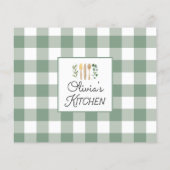 Sage Green Gingham Pattern Farmhouse Rezeptkarte (Rückseite)