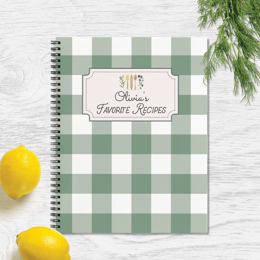 Sage Green Gingham Pattern Rezept Kochbuch Notizblock