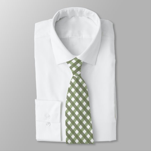 Sage Green Gingham Patterned Neck Tie Krawatte (Gebunden)