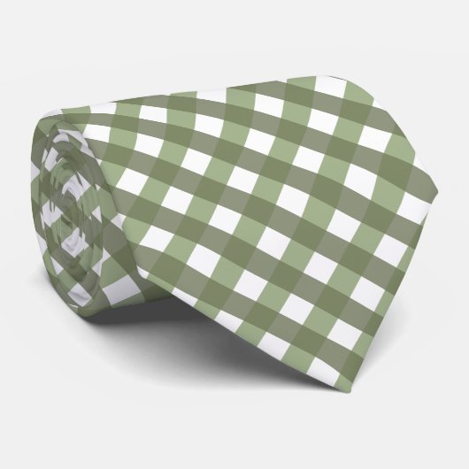 Sage Green Gingham Patterned   Neck Tie Krawatte (Gerollt)