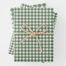 Sage Green Gingham Plaid Christmas Geschenkpapier Set