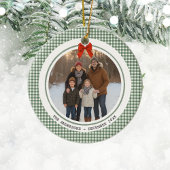 Sage Green Gingham Plaid Circle Photo Christmas Keramik Ornament
