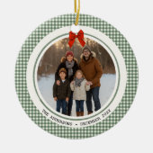 Sage Green Gingham Plaid Circle Photo Christmas Keramik Ornament (Vorne)