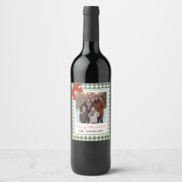 Sage Green Gingham Plaid Photo Christmas Weinetikett