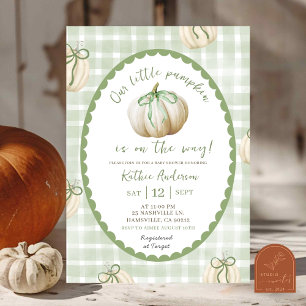 Sage Green Gingham Pumpkin Baby Dusche Einladung