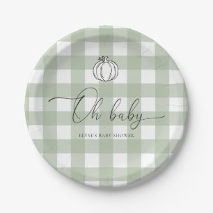Sage Green Gingham Pumpkin Baby Dusche Pappteller
