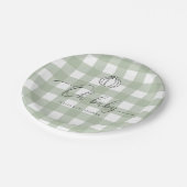 Sage Green Gingham Pumpkin Baby Dusche Pappteller (Schrägansicht)