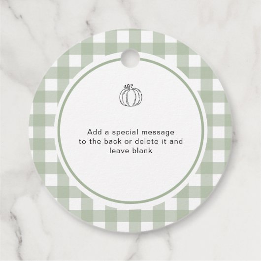 Sage Green Gingham Pumpkin mit Liebe gespalten Geschenkanhänger (Rückseite)