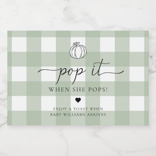 Sage Green Gingham Pumpkin Pop It, wenn sie Pop Schaumweinetikett (Einzelnes Label)
